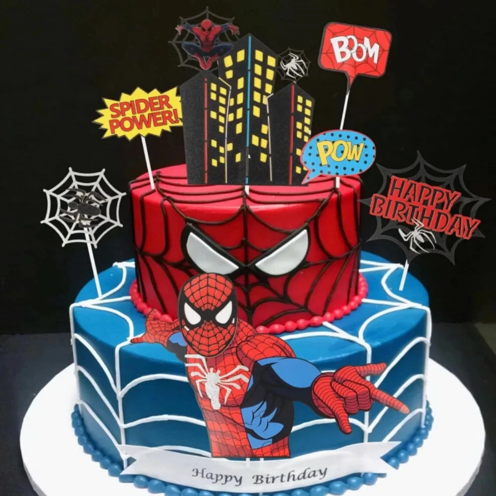 Spiderman Cake Toppers Superhero Birthday Cake Decorations CupCake Topppers Ornaments for Kids Boys Baby Shower Supplies Gifts