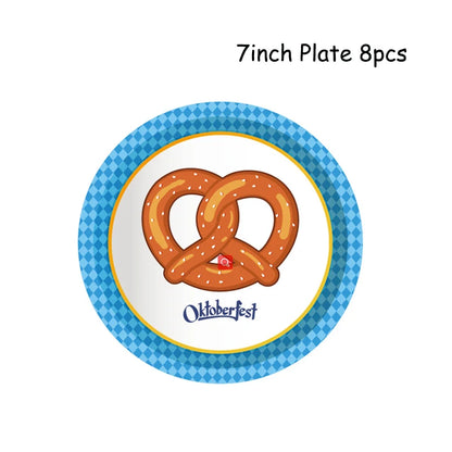 Oktoberfest Theme Party Carnival Decor Disposable Tableware Paper Plates Cup Balloons Fireworks Gun Toys Birthday Party Supplies