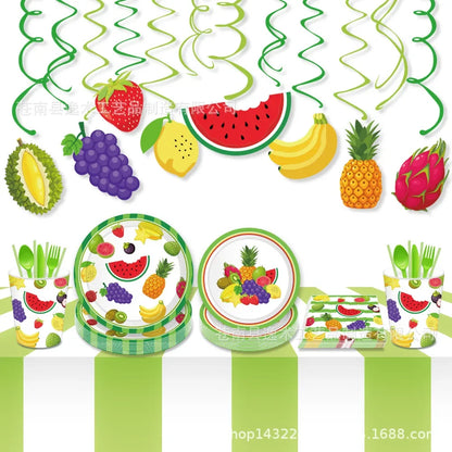 Hawaii Fruit Party Disposable Tableware Watermelon Pineapple Grape Plates Napkins Kids Happy Summer Fruit Birthday Party Decors