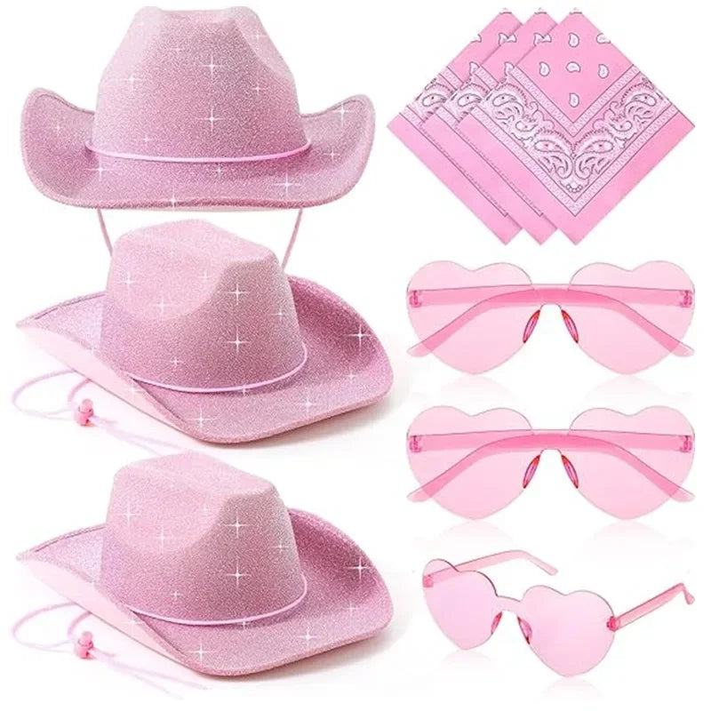 Pink Cowboy Hat Bachelorette Party 3pcs/Set Decoration Western Cowboy Hat Happy Hen Party Decor Girls Birthday Party Photo Props