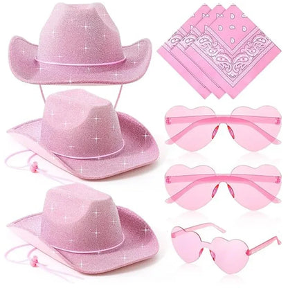 Pink Cowboy Hat Bachelorette Party 3pcs/Set Decoration Western Cowboy Hat Happy Hen Party Decor Girls Birthday Party Photo Props