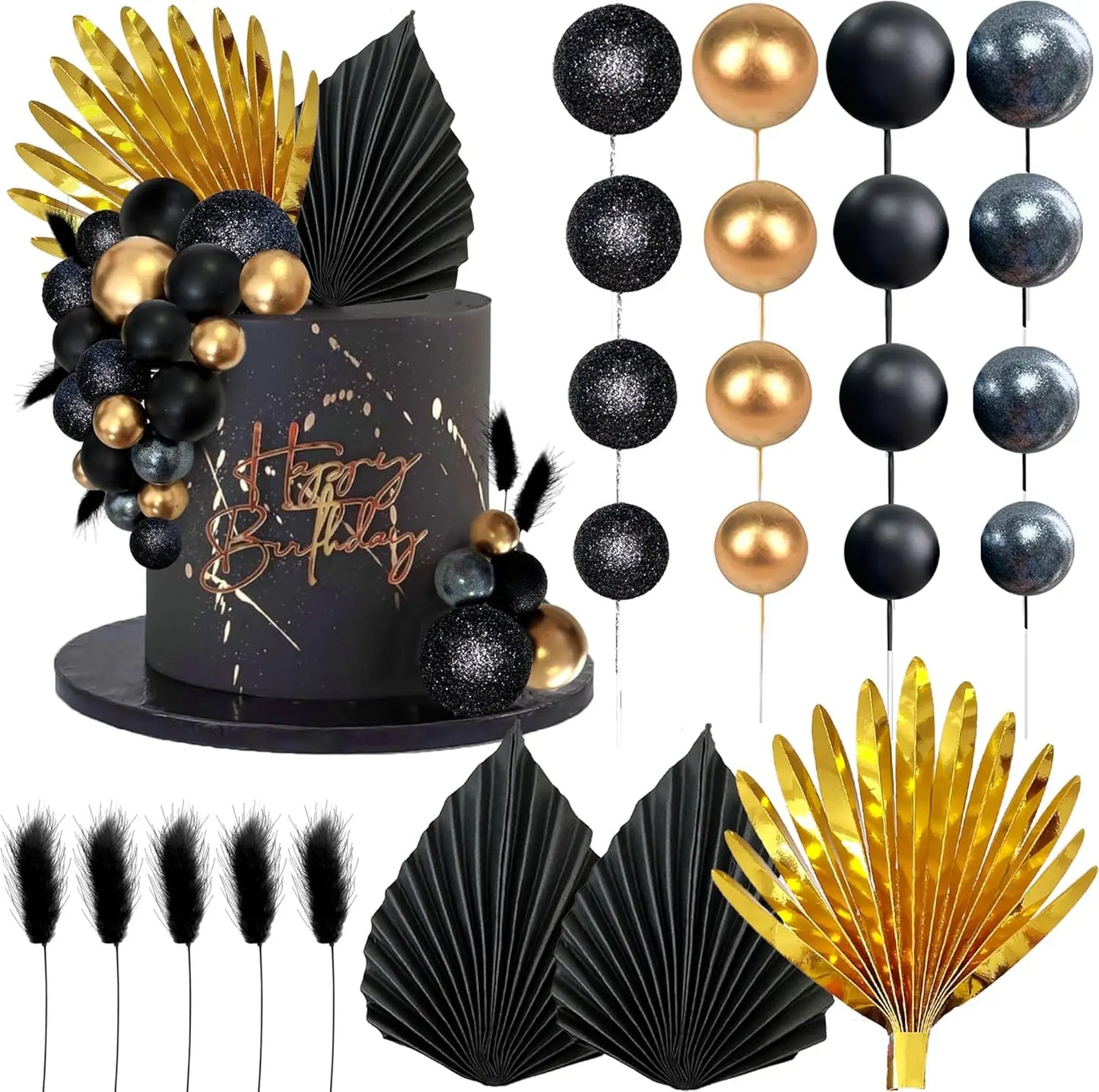 Palm Leaves Cake Decorations Balls Cake Toppers for Birthday Wedding Anniversary Baby Shower Party Supplies