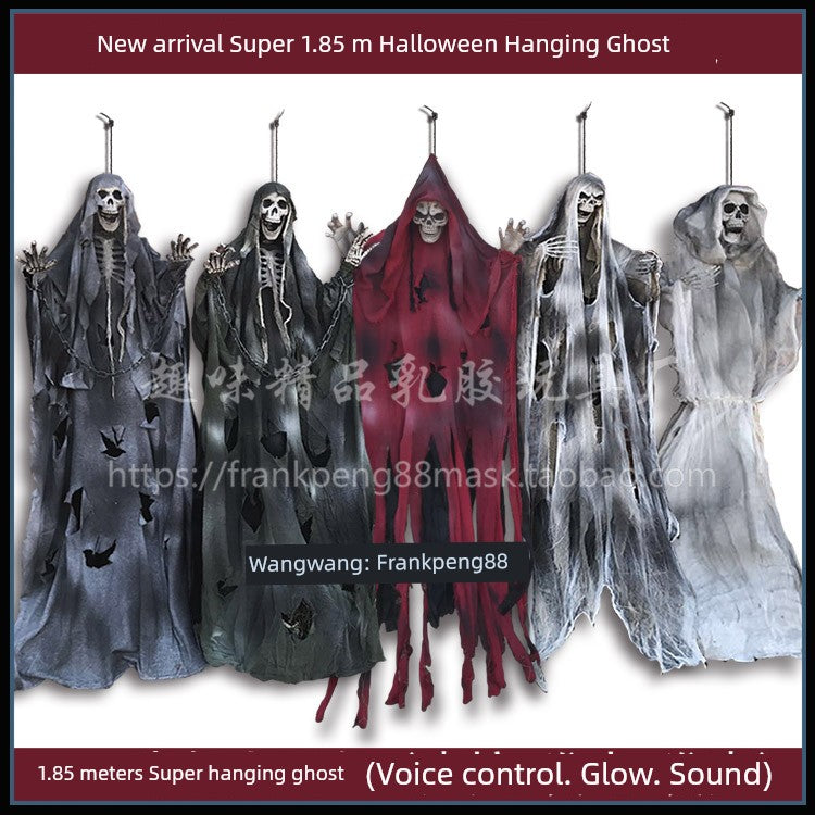 New Voice-Controlled Skull Hanging Ghost Halloween Haunted House Secret Room Props Bar KTV Set Decoration Pendant Horror