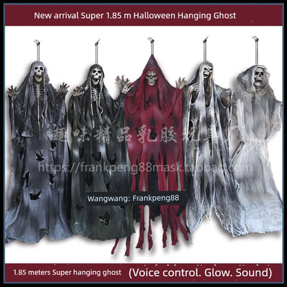 New Voice-Controlled Skull Hanging Ghost Halloween Haunted House Secret Room Props Bar KTV Set Decoration Pendant Horror