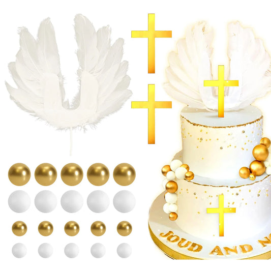 White Feathers Cake Decoration Baptism Cake and Angel Cake Decoration Cross Decoration Baptism Party Favors Baptism Party