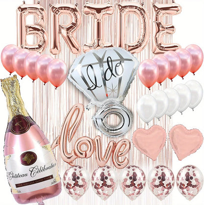 Bride Banner Rose Gold Champagne Bottle Baloons Bridal Shower Balloon Kit Bachelorette Party Decorations