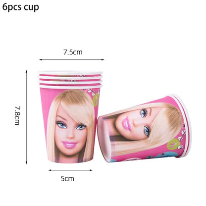 MINISO Barbie Birthday Party Decorations Tableware Paper Cups Plates Napkins Balloons Banner Backdrop Pink Baby Shower Supplies