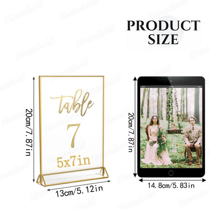 6-36 Transparent Acrylic Signage Gold Picture Frames Double-sided Display Stand Wedding Number Plate Table Flyer Menu Card Rack