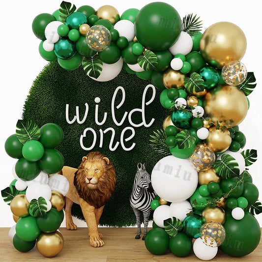 Jungle Safari Green Theme Balloon Garland Arch Kit Kids Birthday Party Metal Confetti Foil Latex Balloons Baby Shower Decoration