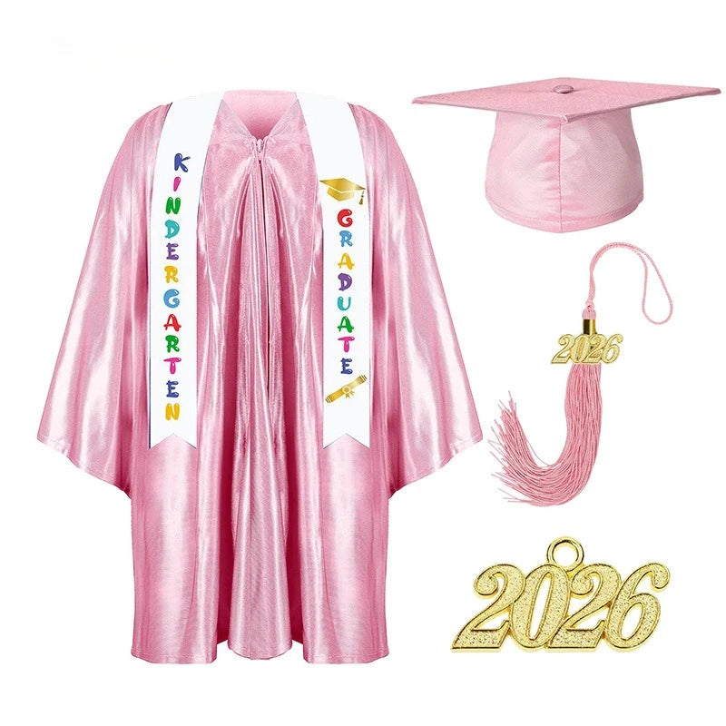 2025 Year Preschool and Kindergarten Graduation Gown Cap Tassel Set with 2025/2026 Charm Printed Stole Grad Gift for Boys Girls
