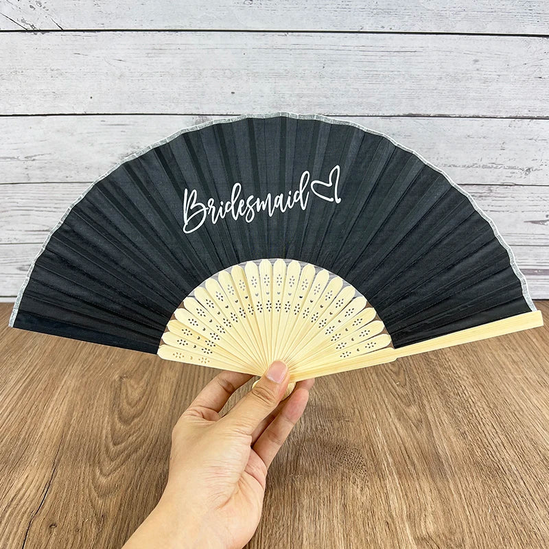 1-6pcs White Wedding Bride Hand Fans Bachelorette Hen Party Bridesmaids Gift Foldable Paper Fan Wedding Bride Shower Party Decor