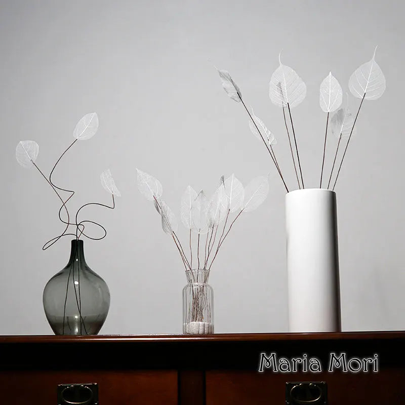 Home Decoration Lucency Leaves Natural Leaf Vein Immortal Artificial Flowers Wedding Table Decoration Wire Stem