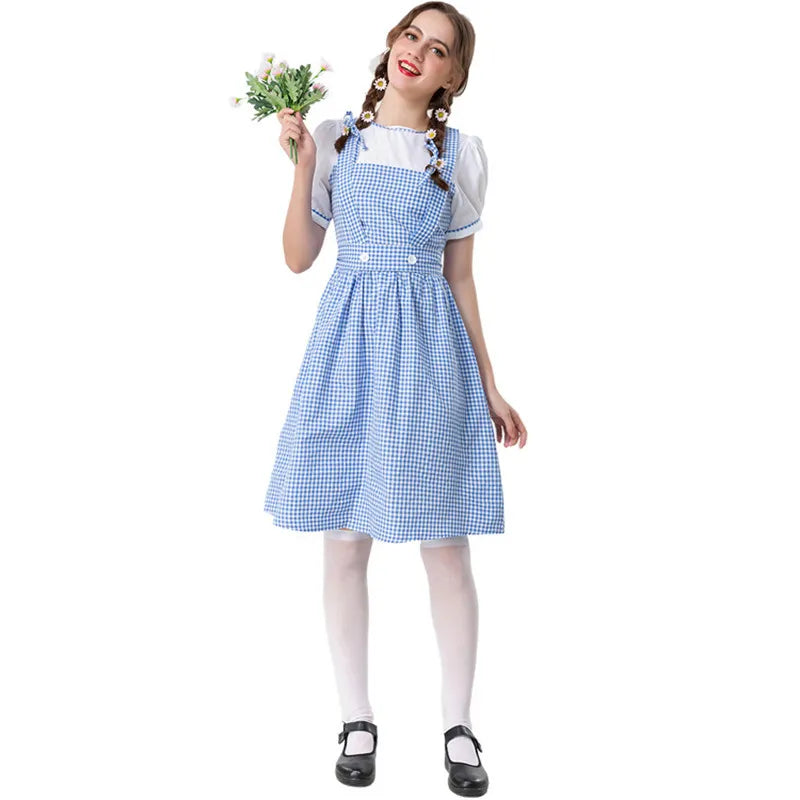 Adult Wizard Of Oz Dorothy Cosplay Costume Lady Blue White Plaid Alice Princess Dress Traditional Oktoberfest Dirndl Maid Outfit