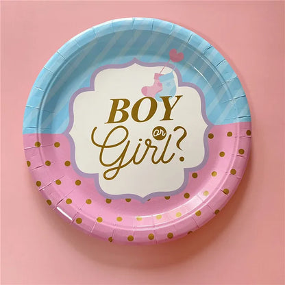 Pink Blue Boy Or Girl Gender Reveal Baby Shower Party Disposable Tableware Paper Plates Cups Decoration
