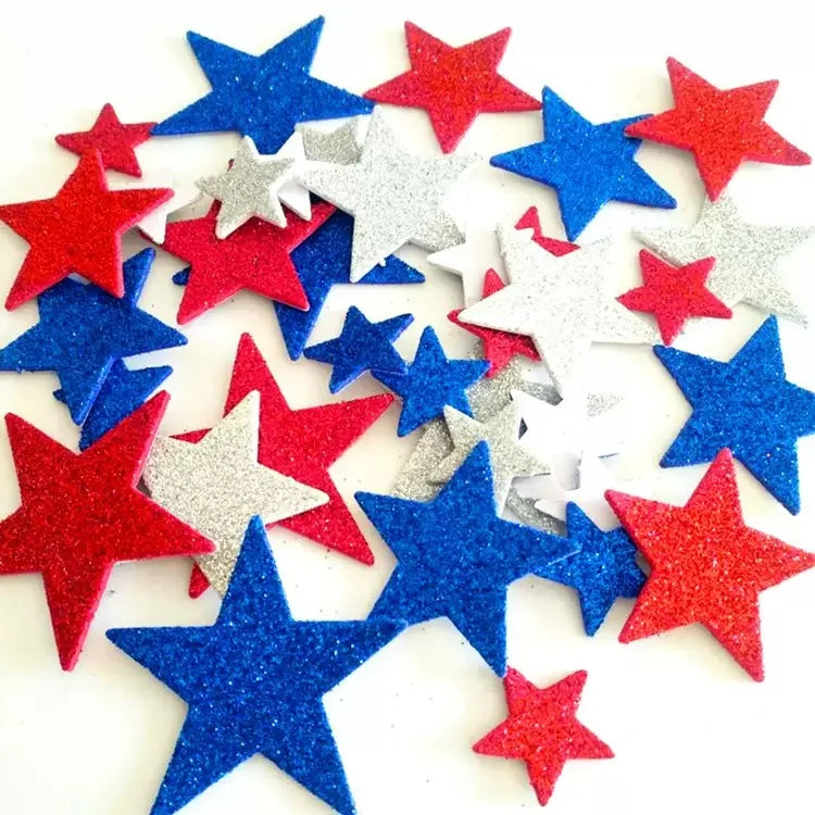 100PCS Star Foam Stickers Set Red Blue White July 4th Independence Day Holiday Craft Supplies for Fourth of July US Celebration