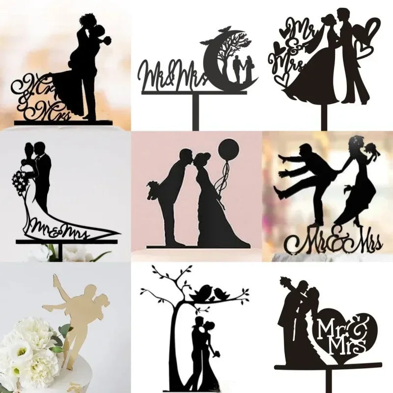MR MRS Cake Topper Acrylic Black Wedding Cake Topper Decorations Mariage Baking Tools Party Supplies
