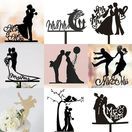 MR MRS Cake Topper Acrylic Black Wedding Cake Topper Decorations Mariage Baking Tools Party Supplies