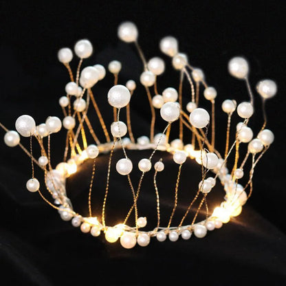 New LED Lamp Pearl Crown Cake Topper Decor Princess Party Top Topper Happy Birthday Cake Decorating Tools Gift Wedding Supplies