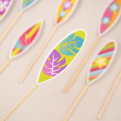 8/16Pcs Hawaiian Surfboard Cupcake Topper for Tropical Summer Luau Birthday Party Cake Decoration Beach Pool Wedding Supplies