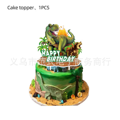 Jurassic Dinosaur Birthday Decoration Tableware Balloon Paper Cup Backdrop Tablecloth Banner Plate Birthday Party Decor Supplies