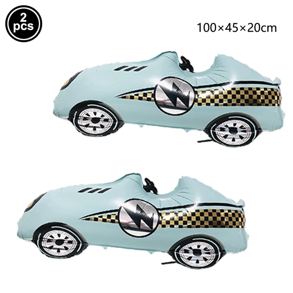 Car Race Balloons Traffic Cones Black White Checkered Flags Racing Wheel tire Foil Balloon Kids Car Birthday Party Decorations