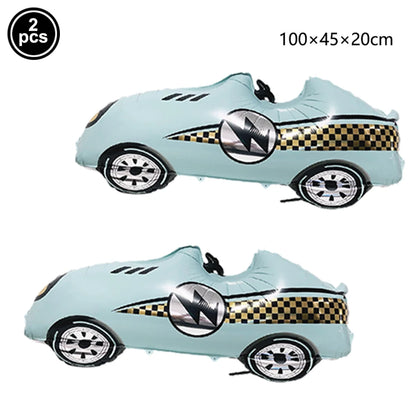Car Race Balloons Traffic Cones Black White Checkered Flags Racing Wheel tire Foil Balloon Kids Car Birthday Party Decorations