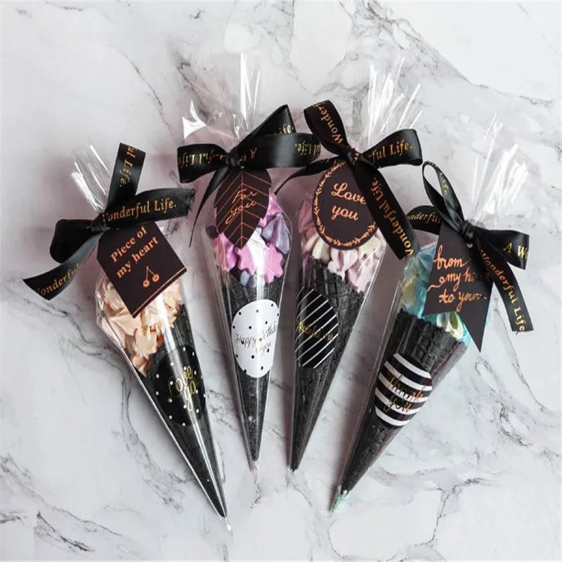 50pcs Transparent Cone Candy Bags Favors Sweet Cookies Storage Packaging Cellophane Bag Birthday Easter Party Decor Gift