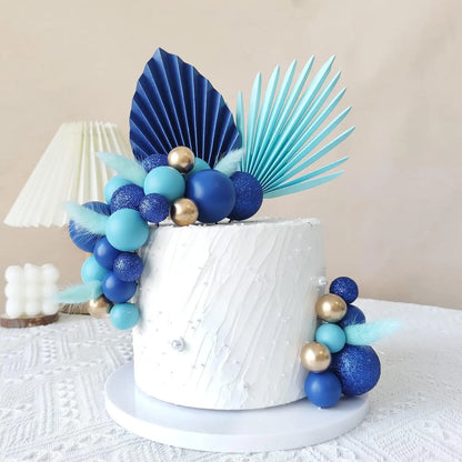 Palm Leaves Cake Decorations Balls Cake Toppers for Birthday Wedding Anniversary Baby Shower Party Supplies