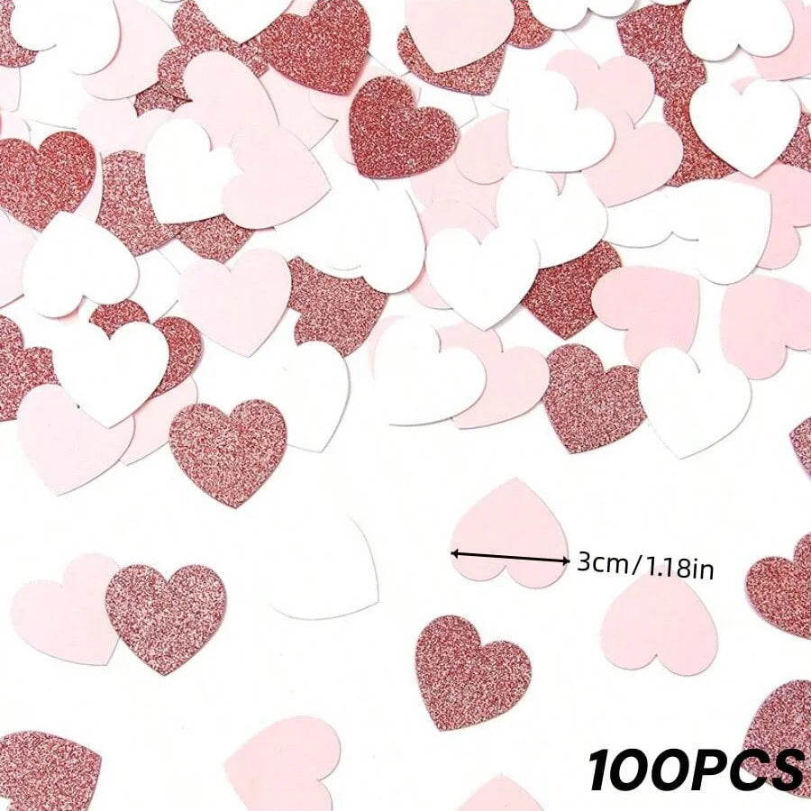 100pcs Rose-Gold Pink White Heart Confetti - Valentine's Day Table Decors, Engagement Wedding Mother's Day gifts Decoration