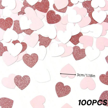 100pcs Rose-Gold Pink White Heart Confetti - Valentine's Day Table Decors, Engagement Wedding Mother's Day gifts Decoration