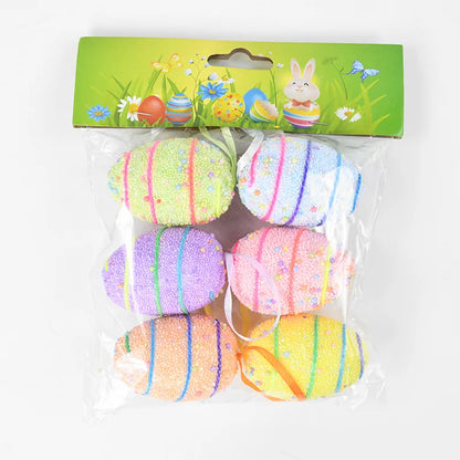 24/6pcs Painted Foam Easter Eggs Rabbit Hanging Ornaments Decoration for Home Easter Tree Pendants Basket Decor Kids Gift 2025