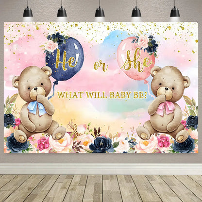 Boy Or Girl Gender Reveal Decorations Blue Or Pink Polka Dot Balloons Party Backdrop Gender Reveal Background Banner Supplies