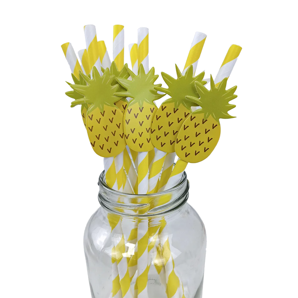 10pcs Flamingo Pineapple Paper Straws Disposable Tropical Fruit Straws Summer Striped Drinking Straws Luau Hawaiian Beach Party