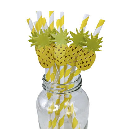 10pcs Flamingo Pineapple Paper Straws Disposable Tropical Fruit Straws Summer Striped Drinking Straws Luau Hawaiian Beach Party