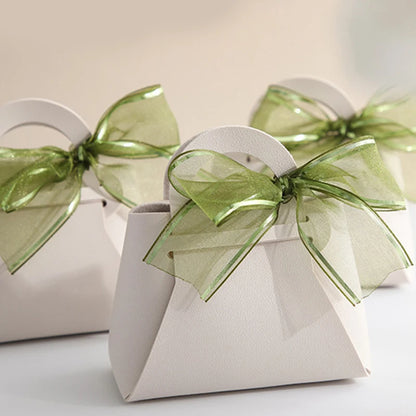 1PC Leather Gift Bags Bow Ribbon Packaging Bag Wedding Favour Distributions Bags Eid Mubarak Candy Packaging Box Mini Handbag