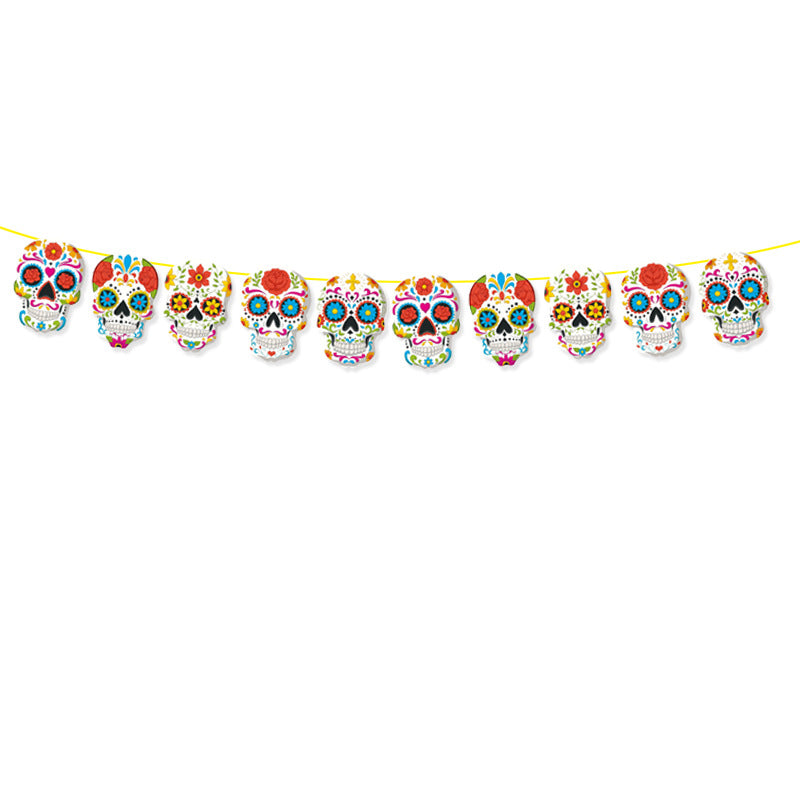 Mexico Day of  The Dead Theme Skull Banner Multicolor Mexican Photography Backdrop with Photo Booth Props Party Decorations