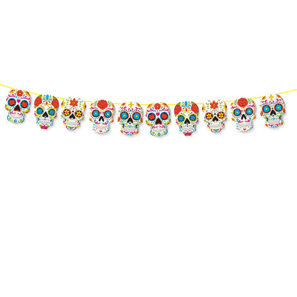 Mexico Day of  The Dead Theme Skull Banner Multicolor Mexican Photography Backdrop with Photo Booth Props Party Decorations