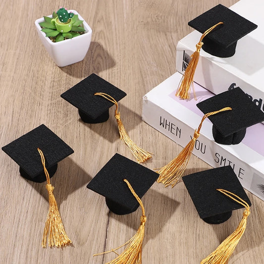 5/10pcs Felt Bachelor Hat with Tassels for Graduation Party DIY Decoration Wine Bottle Topper Graduate Mini Cap Candy Gift Boxes