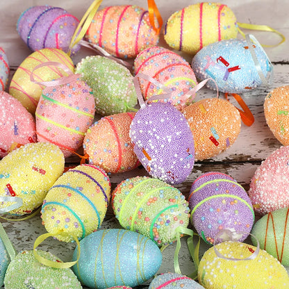 24/6pcs Painted Foam Easter Eggs Rabbit Hanging Ornaments Decoration for Home Easter Tree Pendants Basket Decor Kids Gift 2025