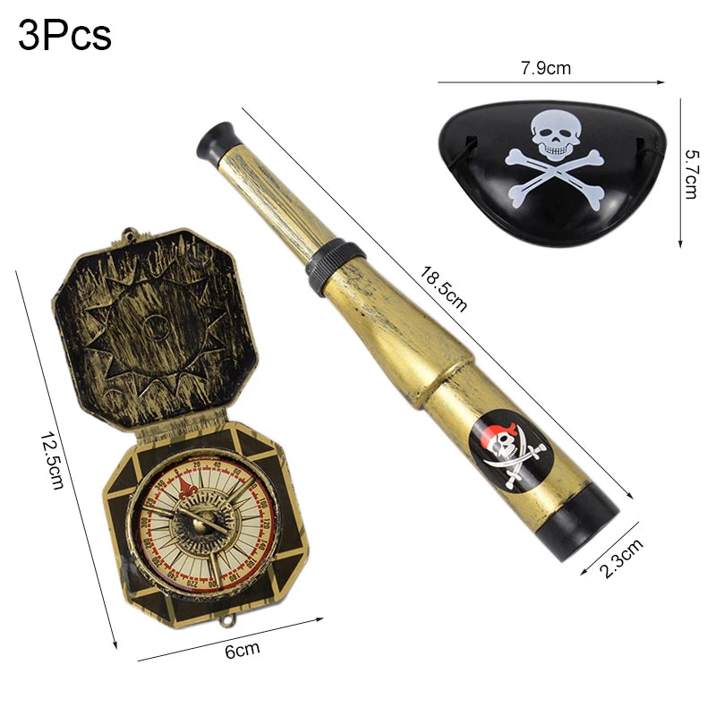 Pirate Theme Party Decoration Pirate Captain Hat Patch Pistol Treasure Toys For Kids Birthday Party Decor Halloween Cosplay Prop