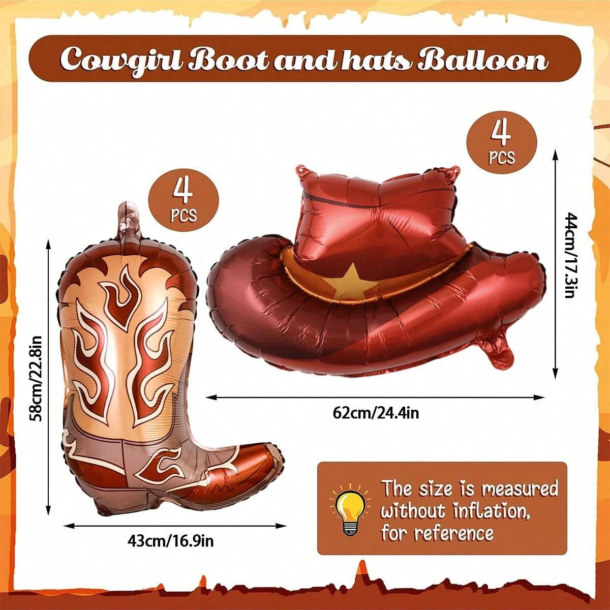 8pcs western themed party balloons, including cowboy boots and cowboy hat balloons, western themed birthday, bachelorette party