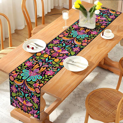 Mexican Day of The Dead  Linen Table Runners Dresser Scarf Mexico Dia De Los Muertos Table Runner for Kitchen Dining Table Decor