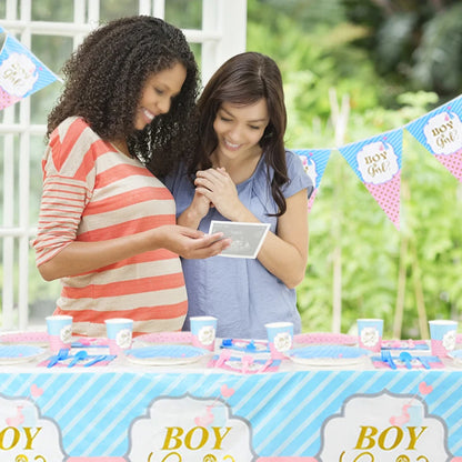 Gender Reveal Disposable Tableware Pink Blue Boy or Girl Plate Napkin Cup Tablecloth Baby Shower Party Table Decoration Supplies