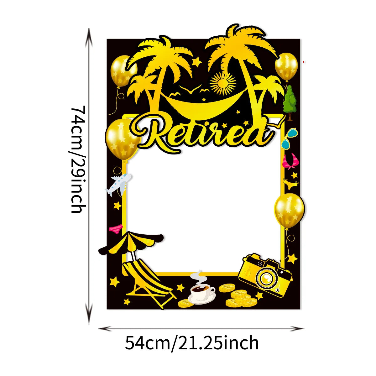 Retirement Theme Black Paper Photo Booth Props Photo Frame Dress Up Costume Mask for Happy Retirement Birthday Party Decoration