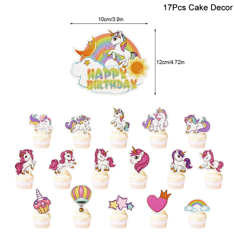 Rainbow Unicorn Party Balloons Disposable Tableware Gift Bags For Kids Girl Unicorn Birthday Party Decoration Favors Supplies