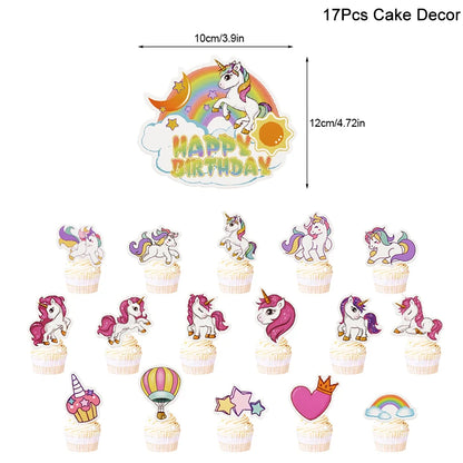Rainbow Unicorn Party Balloons Disposable Tableware Gift Bags For Kids Girl Unicorn Birthday Party Decoration Favors Supplies
