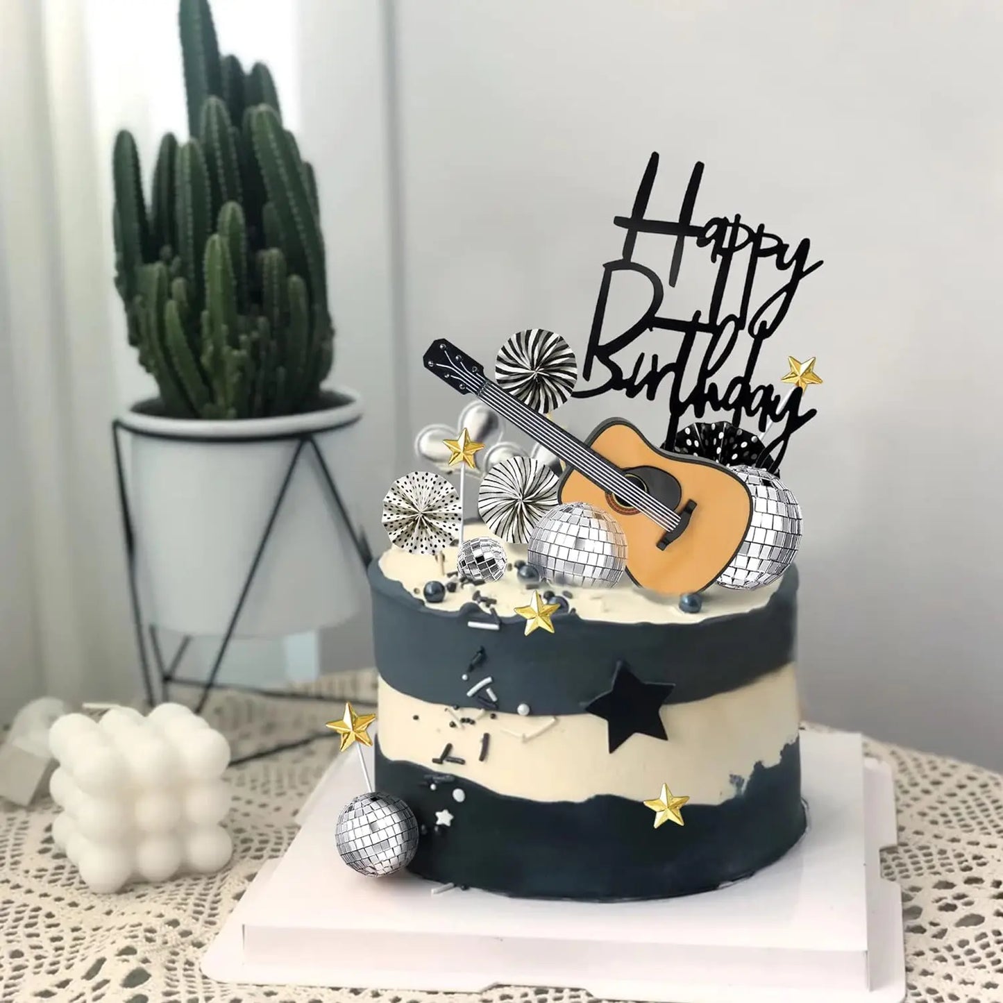 22PCS Guitar Cake Toppers Music Note Birthday Cake Toppers 1:12 Guitar Model Decor Party For Musician Party Birthday Rock Theme