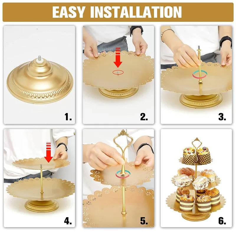 6 Pcs Gold Metal Cake Holder Set,Circular Cupcake Holder,Christmas Decoration Dessert Table,Donut plate，Wedding, Birthdayparty
