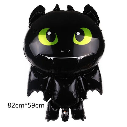 1set How Train Dragon Balloons No Teeth Toothlessing Green Eye Black Loong Party Decoration Happy Birthday Banner Cake Topper