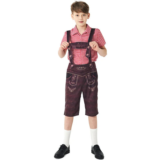 New Boy Oktoberfest Costume Traditional National Plaid Shirt Lederhosen With Socks Cosplay Carnival Fancy Party Dress